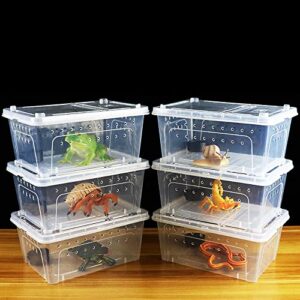 2 Pieces Reptile Transport Container Box Plastic Reptile Tubs Reptile Terrarium Snake Breeding Feeding Box Insect Tarantula Enclosure Tank Snail Spider Habitat Cage Mini Critter Keeper