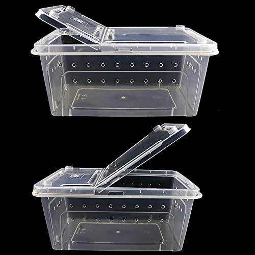 2 Pieces Reptile Transport Container Box Plastic Reptile Tubs Reptile Terrarium Snake Breeding Feeding Box Insect Tarantula Enclosure Tank Snail Spider Habitat Cage Mini Critter Keeper