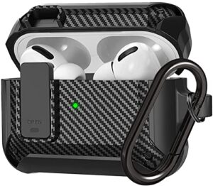 wonjury for airpods pro 2 case cover with lock, rugged shell military armor air pod pro 2 case for men with keychain cool shockproof protective case for airpod pro 2nd gen 2022 - black