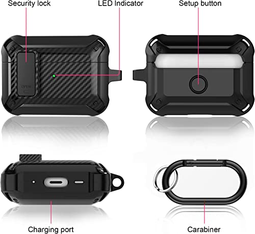 Wonjury for Airpods Pro 2 Case Cover with Lock, Rugged Shell Military Armor Air Pod Pro 2 Case for Men with Keychain Cool Shockproof Protective Case for AirPod Pro 2nd Gen 2022 - Black