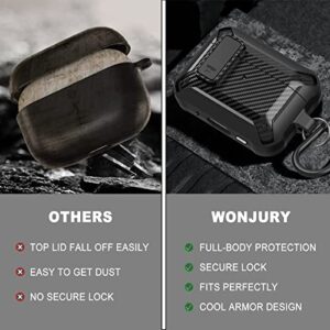 Wonjury for Airpods Pro 2 Case Cover with Lock, Rugged Shell Military Armor Air Pod Pro 2 Case for Men with Keychain Cool Shockproof Protective Case for AirPod Pro 2nd Gen 2022 - Black