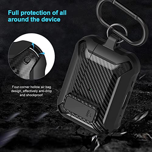 Wonjury for Airpods Pro 2 Case Cover with Lock, Rugged Shell Military Armor Air Pod Pro 2 Case for Men with Keychain Cool Shockproof Protective Case for AirPod Pro 2nd Gen 2022 - Black