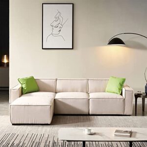 dolonm l shape sectional sofa for living room, convertible modular sectional couch with reversible chaise, 102 inches long modern linen luxury couch with two pillows (beige, l shape sofa)