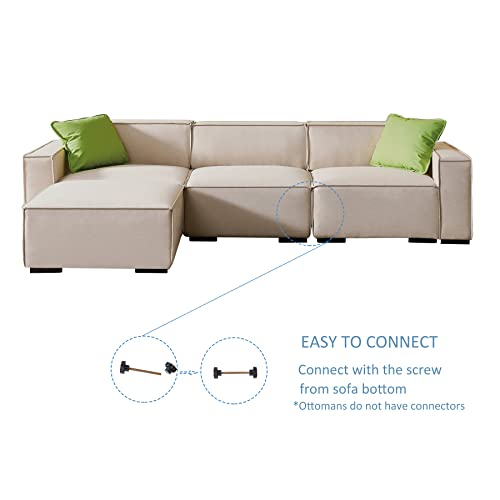 Dolonm L Shape Sectional Sofa for Living Room, Convertible Modular Sectional Couch with Reversible Chaise, 102 Inches Long Modern Linen Luxury Couch with Two Pillows (Beige, L Shape Sofa)