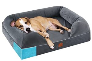 urpet orthopedic dog bed full memory foam dog beds for large,extra large and jumbo dogs bolster pet couch bed with removable machine washable cover, waterproof liner and durable zipper (grey,36x28)