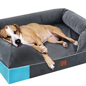 URPET Orthopedic Dog Bed Full Memory Foam Dog Beds for Large,Extra Large and Jumbo Dogs Bolster Pet Couch Bed with Removable Machine Washable Cover, Waterproof Liner and Durable Zipper (Grey,36x28)