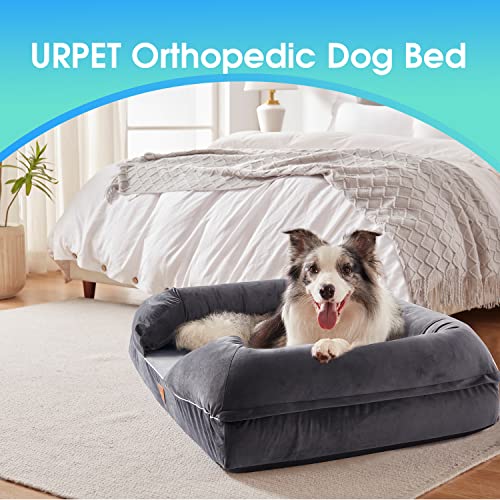 URPET Orthopedic Dog Bed Full Memory Foam Dog Beds for Large,Extra Large and Jumbo Dogs Bolster Pet Couch Bed with Removable Machine Washable Cover, Waterproof Liner and Durable Zipper (Grey,36x28)