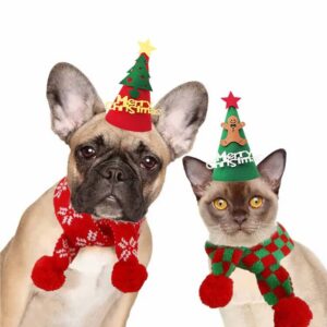 do-dottii pet christmas hat scarf set cat santa with scarf dog christmas costume antler with star for small medium dogs cats accessories dog costumes holiday party (red)