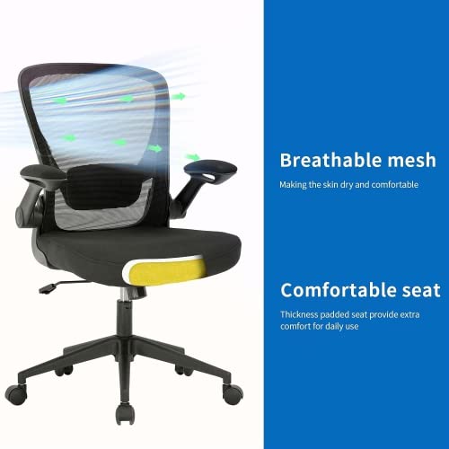Ergonomic Office Chair Small Mesh Comfortable Computer Comfy Swivel Rolling Executive Task with Lumbar Support Wheels and Arms Mid Back Adjustable Adults for Bedroom Desk Black