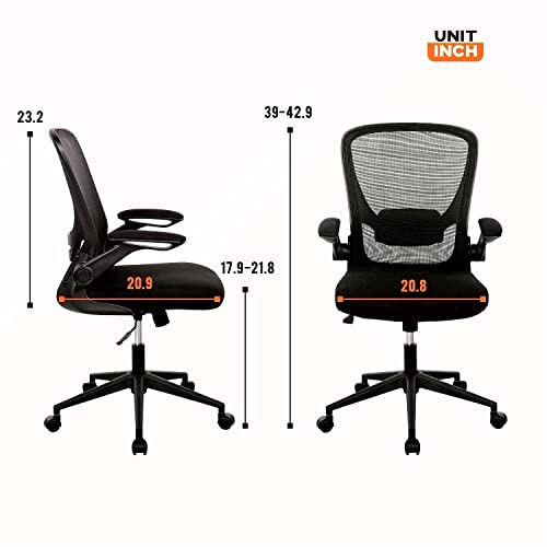 Ergonomic Office Chair Small Mesh Comfortable Computer Comfy Swivel Rolling Executive Task with Lumbar Support Wheels and Arms Mid Back Adjustable Adults for Bedroom Desk Black