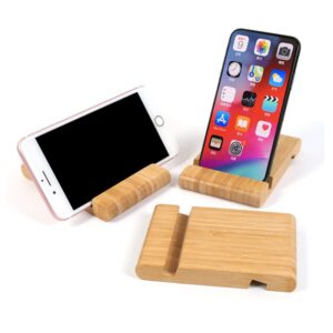 cell phone stand for desk wood, wooden mobile phone holder, portable desktop smartphone stand, universal cell phone holder