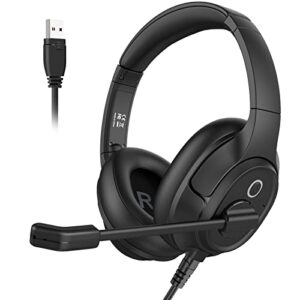 eksa headset with microphone for laptop, wired computer headset with volume & mic mute controls, lightweight pc headphones for office call center skype (over ear usb headset with ai enc)