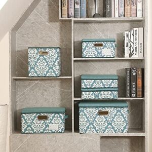 SEEKIND Storage Box, Decorative Storage Bins with Lid,6 in 1 Set,with Handles,Foldable for Space Saving Storage Boxes,for Bras,Clothes, Cosmetic,Blankets (Turquoise)