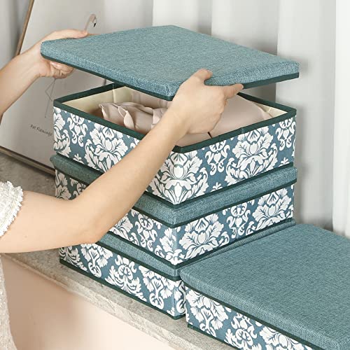 SEEKIND Storage Box, Decorative Storage Bins with Lid,6 in 1 Set,with Handles,Foldable for Space Saving Storage Boxes,for Bras,Clothes, Cosmetic,Blankets (Turquoise)