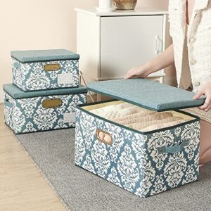 SEEKIND Storage Box, Decorative Storage Bins with Lid,6 in 1 Set,with Handles,Foldable for Space Saving Storage Boxes,for Bras,Clothes, Cosmetic,Blankets (Turquoise)