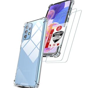 KIOMY 𝐒𝐀𝐌 𝐀𝟐𝟑 Clear Case for Samsung Galaxy A23 4G 5G with 2pcs HD Tempered Glass Screen Protectors Transparent Cover for A23 4G LTE Hybrid Hard PC Back and Flexible TPU Frame Shockproof Bumper