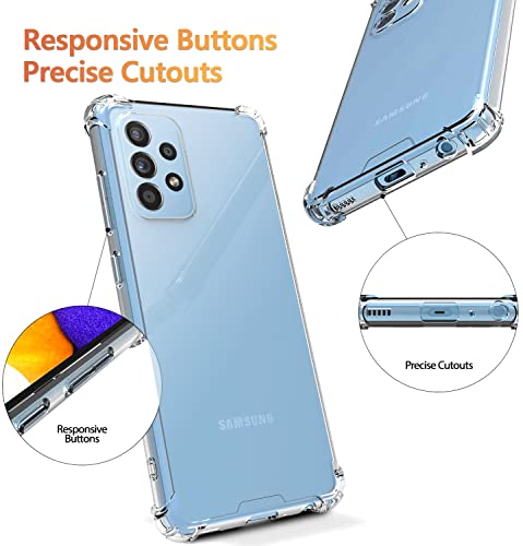 KIOMY 𝐒𝐀𝐌 𝐀𝟐𝟑 Clear Case for Samsung Galaxy A23 4G 5G with 2pcs HD Tempered Glass Screen Protectors Transparent Cover for A23 4G LTE Hybrid Hard PC Back and Flexible TPU Frame Shockproof Bumper