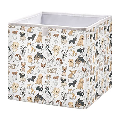 xigua Dog Rectangle Storage Bin Large Collapsible Storage Box Canvas Storage Basket for Home,Office,Books,Nursery,Kid's Toys,Closet