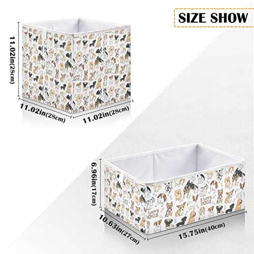 xigua Dog Rectangle Storage Bin Large Collapsible Storage Box Canvas Storage Basket for Home,Office,Books,Nursery,Kid's Toys,Closet