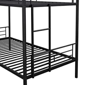 Tensun Twin Over Twin Metal Bunk Bed Frame with Safety Guard Rail and Ladder, Space-Saving, No Box Spring Needed, Noise Free (Black)