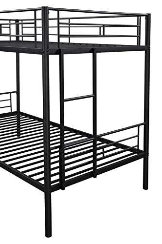 Tensun Twin Over Twin Metal Bunk Bed Frame with Safety Guard Rail and Ladder, Space-Saving, No Box Spring Needed, Noise Free (Black)