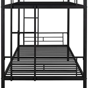 Tensun Twin Over Twin Metal Bunk Bed Frame with Safety Guard Rail and Ladder, Space-Saving, No Box Spring Needed, Noise Free (Black)