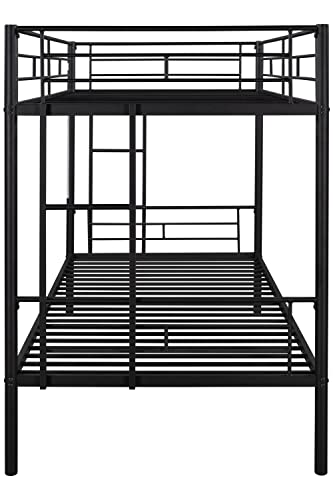 Tensun Twin Over Twin Metal Bunk Bed Frame with Safety Guard Rail and Ladder, Space-Saving, No Box Spring Needed, Noise Free (Black)