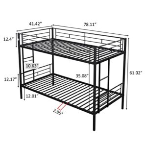 Tensun Twin Over Twin Metal Bunk Bed Frame with Safety Guard Rail and Ladder, Space-Saving, No Box Spring Needed, Noise Free (Black)