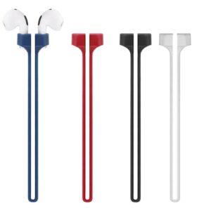 kedoo magnetic anti-lost straps for airpods 1/2/3/pro/pro 2, 4 pcs colorful soft silicone sports lanyard, neck rope cord for running, fitness, dancing (black white blue red)