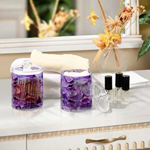 Kigai 2PCS Spring Lilac Purple Floral Qtip Holder Dispenser with Lids - 14 oz Bathroom Storage Organizer Set, Clear Apothecary Jars Food Storage Containers, for Tea, Coffee, Cotton Ball, Floss