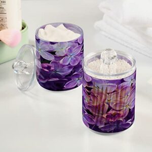 Kigai 2PCS Spring Lilac Purple Floral Qtip Holder Dispenser with Lids - 14 oz Bathroom Storage Organizer Set, Clear Apothecary Jars Food Storage Containers, for Tea, Coffee, Cotton Ball, Floss
