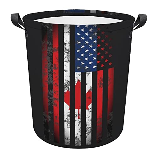 American Canadian Flag Collapsible Laundry Basket Laundry Hamper with Handles Washing Bin Dirty Clothes Bag for College Dorm, Family