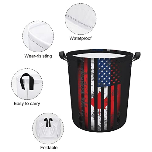 American Canadian Flag Collapsible Laundry Basket Laundry Hamper with Handles Washing Bin Dirty Clothes Bag for College Dorm, Family