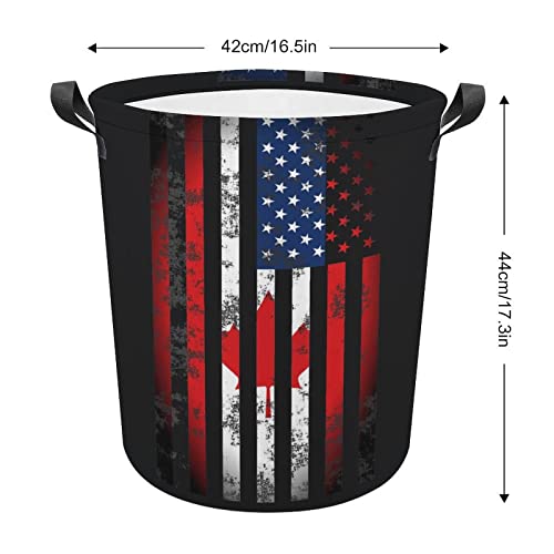 American Canadian Flag Collapsible Laundry Basket Laundry Hamper with Handles Washing Bin Dirty Clothes Bag for College Dorm, Family