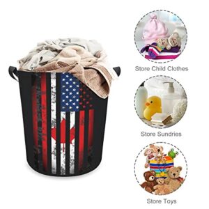 American Canadian Flag Collapsible Laundry Basket Laundry Hamper with Handles Washing Bin Dirty Clothes Bag for College Dorm, Family