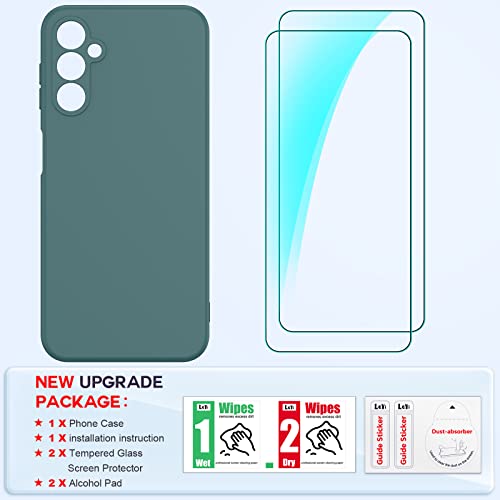 LeYi for Galaxy A14 5G Phone Case: Samsung A 14 5g Case with 2 Pack Tempered Glass Screen Protector for Women Men, Liquid Silicone Slim Silky-Soft Protective Case Samsung A14 5G, Green