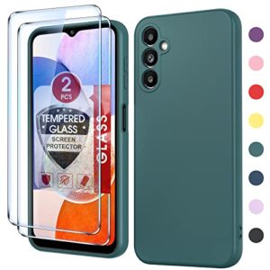leyi for galaxy a14 5g phone case: samsung a 14 5g case with 2 pack tempered glass screen protector for women men, liquid silicone slim silky-soft protective case samsung a14 5g, green