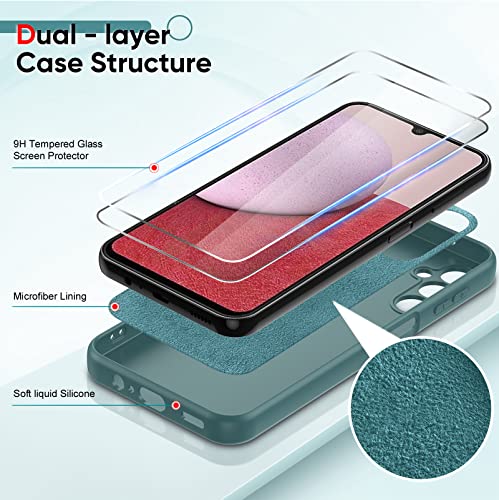 LeYi for Galaxy A14 5G Phone Case: Samsung A 14 5g Case with 2 Pack Tempered Glass Screen Protector for Women Men, Liquid Silicone Slim Silky-Soft Protective Case Samsung A14 5G, Green