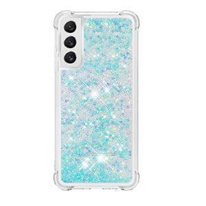 houson compatible with samsung galaxy s21 5g glitter case for girls women bling sparkle floating quicksand soft tpu luxury pretty phone case, (blue)