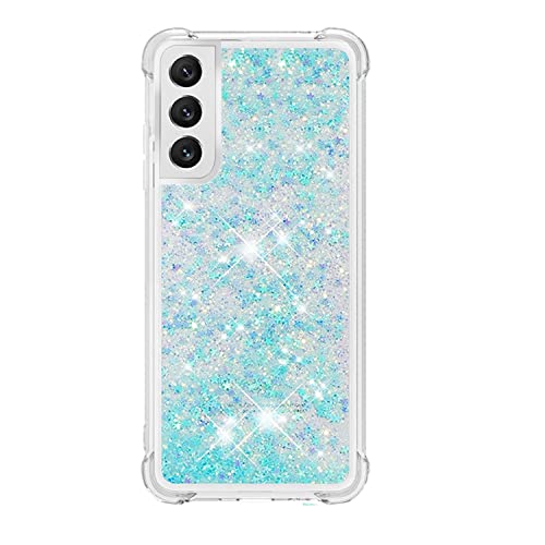 HOUSON Compatible with Samsung Galaxy S21 5G Glitter Case for Girls Women Bling Sparkle Floating Quicksand Soft TPU Luxury Pretty Phone Case, (Blue)