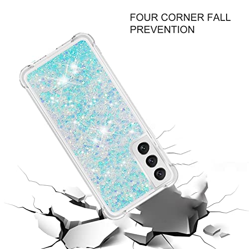 HOUSON Compatible with Samsung Galaxy S21 5G Glitter Case for Girls Women Bling Sparkle Floating Quicksand Soft TPU Luxury Pretty Phone Case, (Blue)