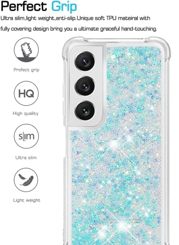 HOUSON Compatible with Samsung Galaxy S21 5G Glitter Case for Girls Women Bling Sparkle Floating Quicksand Soft TPU Luxury Pretty Phone Case, (Blue)