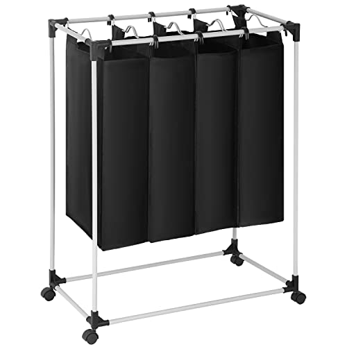 4-Bag Laundry Sorter Cart Easy Clean Laundry Hamper Sorte Laundry Organizer Laundry Basket Laundry Clothes Separator Hamper with 4 Removable Waterproof Bags and Wheels for Laundry Room