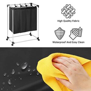 4-Bag Laundry Sorter Cart Easy Clean Laundry Hamper Sorte Laundry Organizer Laundry Basket Laundry Clothes Separator Hamper with 4 Removable Waterproof Bags and Wheels for Laundry Room