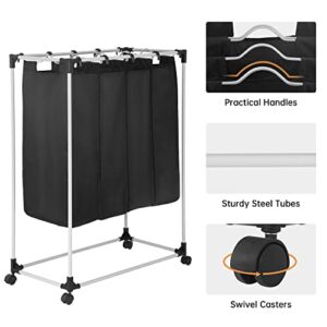 4-Bag Laundry Sorter Cart Easy Clean Laundry Hamper Sorte Laundry Organizer Laundry Basket Laundry Clothes Separator Hamper with 4 Removable Waterproof Bags and Wheels for Laundry Room