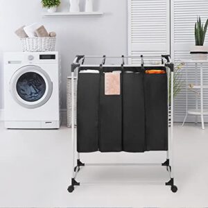 4-Bag Laundry Sorter Cart Easy Clean Laundry Hamper Sorte Laundry Organizer Laundry Basket Laundry Clothes Separator Hamper with 4 Removable Waterproof Bags and Wheels for Laundry Room