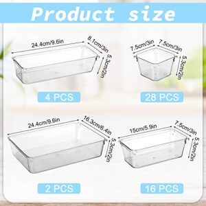 50 Pieces Clear Plastic Drawer Organizers Set 4 Sizes Vanity Drawer Organizer Trays Plastic Storage Bins for Makeup Clear Trays for Organizing Desk Bathroom Kitchen Office Jewelries Gadgets Stationery