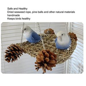 Bird Seagrass Swing Toy,Seagrass Woven Climbing Hammock Swing Mat Bird Climbing Hammock Bird Perch Stand Chewing Toy Bird Trapeze Bird Swing for Small Birds Lovebird Budgie Conure Parrotlet Parakeets