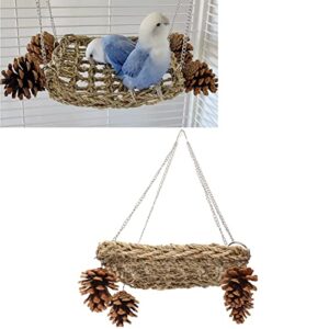 Bird Seagrass Swing Toy,Seagrass Woven Climbing Hammock Swing Mat Bird Climbing Hammock Bird Perch Stand Chewing Toy Bird Trapeze Bird Swing for Small Birds Lovebird Budgie Conure Parrotlet Parakeets