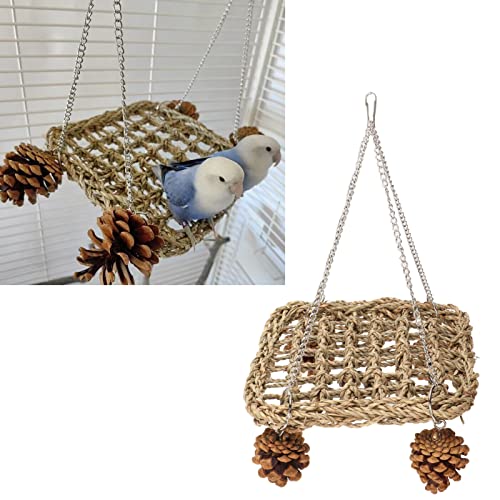 Bird Seagrass Swing Toy,Seagrass Woven Climbing Hammock Swing Mat Bird Climbing Hammock Bird Perch Stand Chewing Toy Bird Trapeze Bird Swing for Small Birds Lovebird Budgie Conure Parrotlet Parakeets